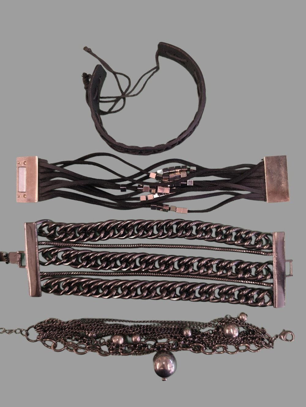 Y2K LOT Black Metal Chain and Leather Bracelets - Unbranded - Picture 2 of 6